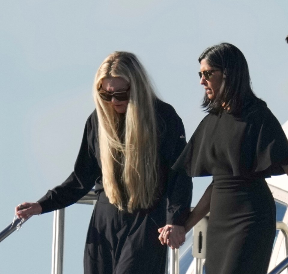 Erika Kirk and Usha Vance deplaning Air Force Two.