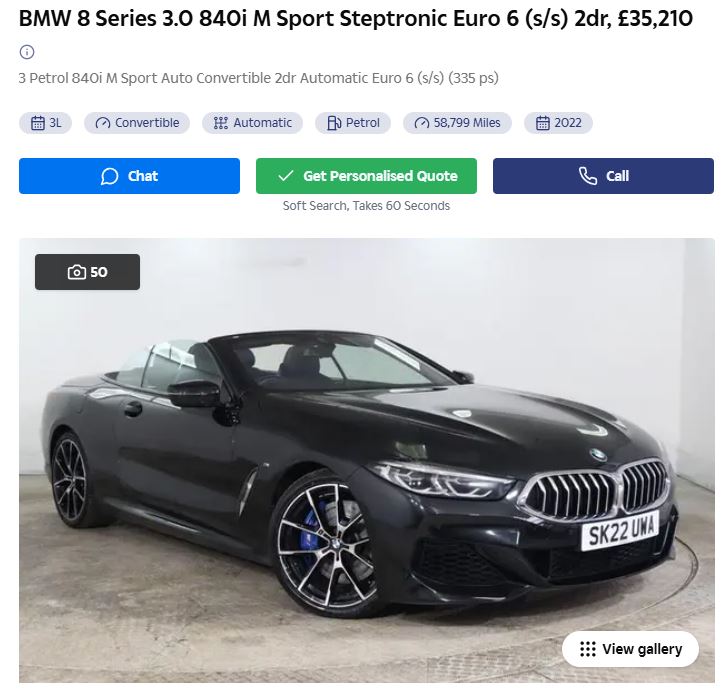 Black BMW 8 Series convertible.