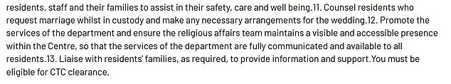 The advert (pictured) has since been taken down by the Home Office but there are postings for the role still available online on other websites