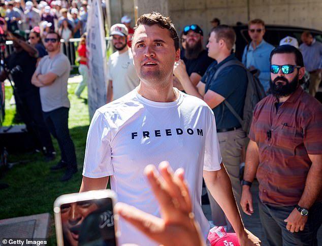 The 45-year-old former MAGA podcaster¿turned¿spy chief has come under mounting scrutiny for the blunders at the bureau following the brutal killing at Utah Valley University on Wednesday (pictured: Kirk before shooting)