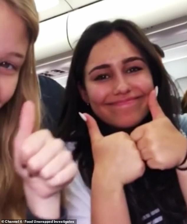 Natasha had an artichoke, olive and tapenade baguette (pictured on the flight, moments before she died) just before boarding the British Airways flight but within an hour she had lost consciousness and went into cardiac arrest