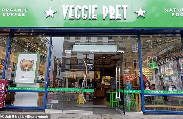 Pret was also forced to close all of its vegetarian-only stores and convert them into normal outlets due to a slump in demand for meat-free sandwiches. Pictured: The Veggie Pret store on Broadwick Street in Soho, London, in 2017