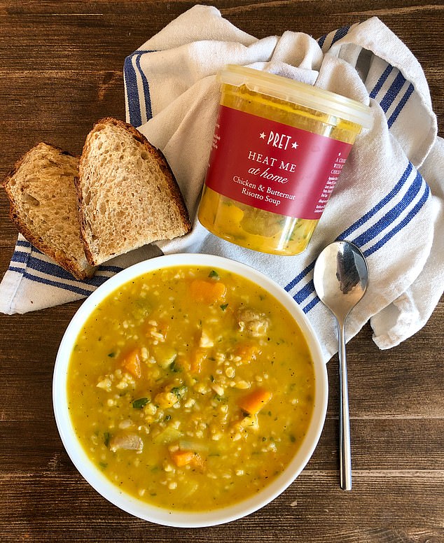 The remaining Veggie Pret stores are all now selling meat products like this Chicken and Butternut Risotto Soup