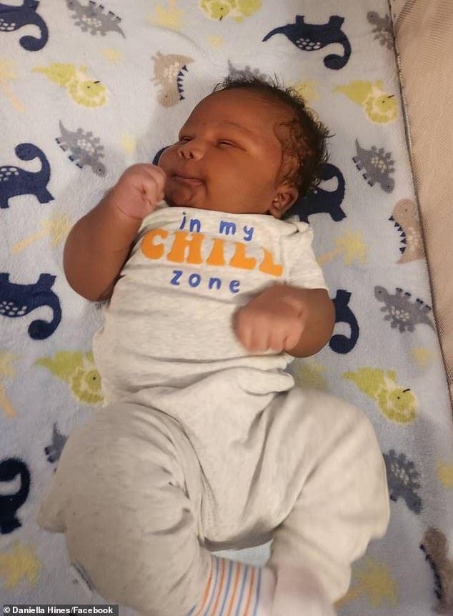 On Thursday, Hines shared more pictures of baby Annan who was resting peacefully with a little smile on his face. 'We are so in love with the newest addition to the family,' she wrote