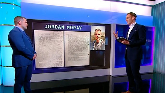 Det Chief Inspector Gareth Davies (left) told Vanished host Dan Walker (right) South Wales Police had investigated all leads from a letter (pictured) sent days after Jordan disappeared