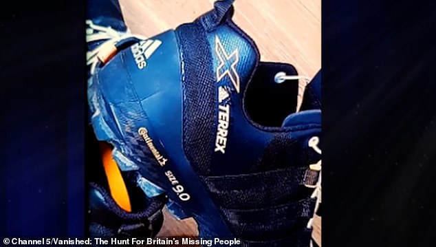 Jordan was wearing his distinctive hiking trainers (above) when he went missing