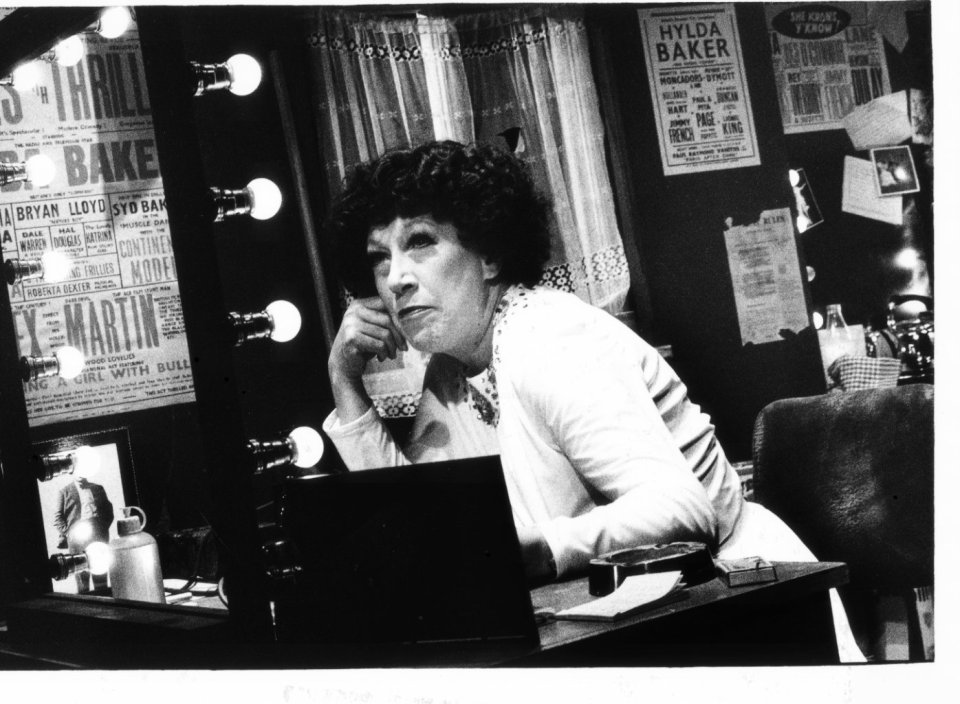 Jean Ferguson portraying Hylda Baker in a theatre production.
