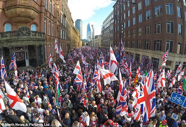 Courtney spoke at the protest today, where 110,000 people gathered to join Tommy Robinson's Unite The Kingdom rally