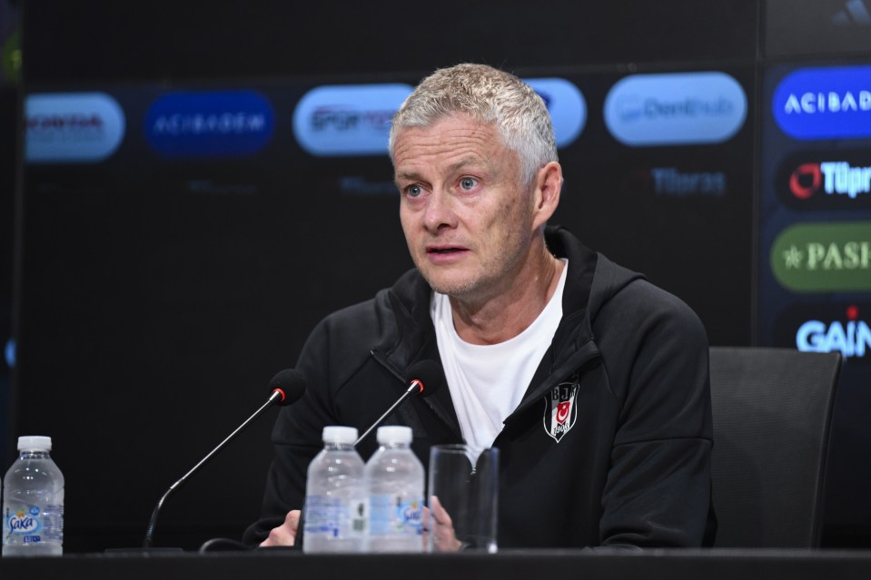 Ole Gunnar Solskjaer, Besiktas head coach, at a press conference.