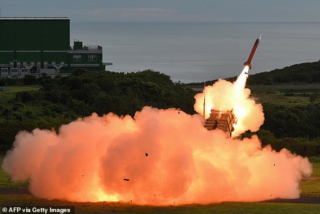 The post comes days after tensions sharply rose in Europe after a Russian drone was shot down in Polish airspace. Pictured: US-made MIM-104 Patriot surface-to-air missile is launched during a live fire exercise