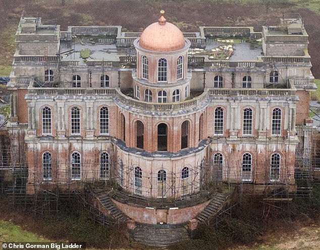 When the Daily Mail visited in 2024, old white tiles could be seen strewn all over the roof of Hamilton Palace along with planks of wood which builders haven't appeared to have touched for years