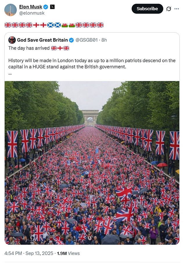 Tesla CEO Elon Musk reposted this AI-generated image of protesters, complete with Paris' Arc de Triomphe, on his X platform