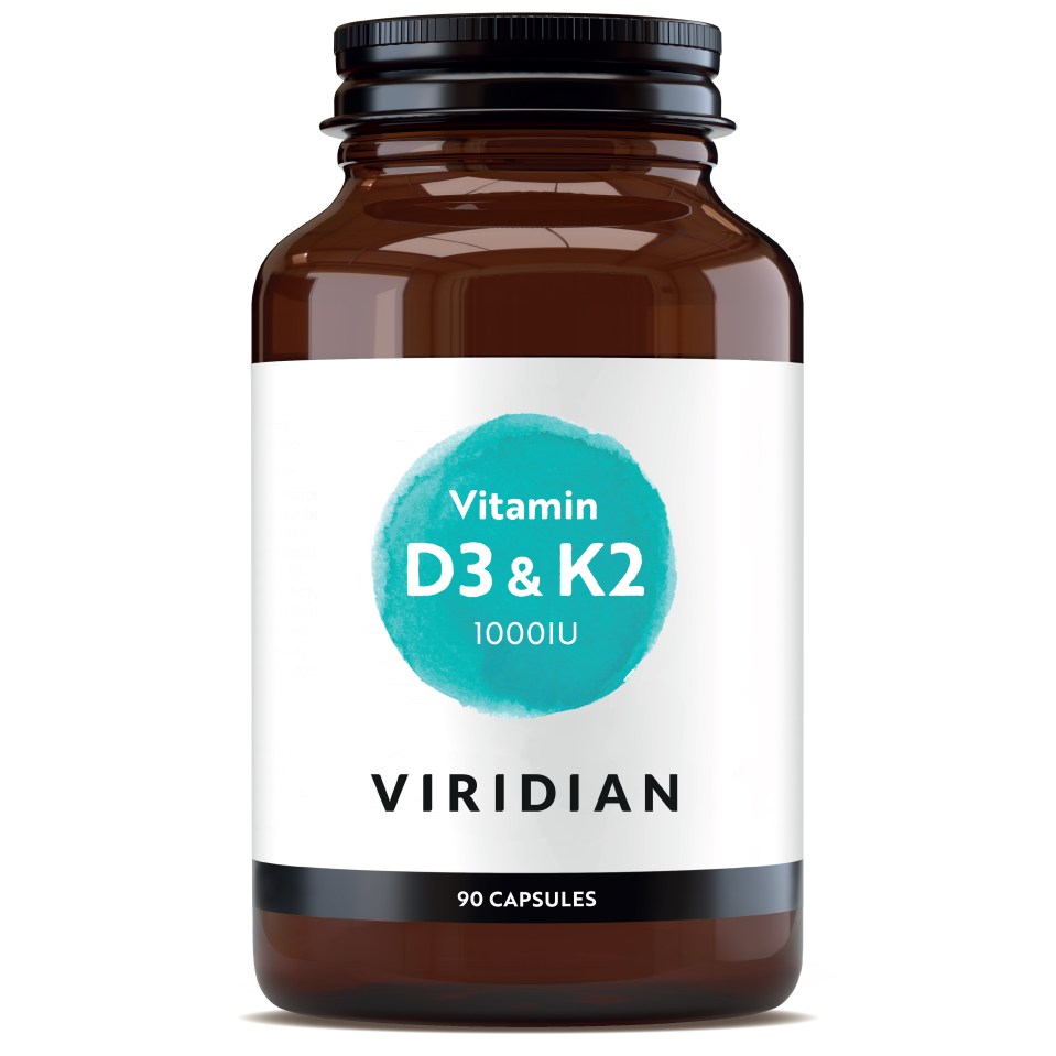 Bottle of Viridian Vitamin D3 & K2 (1000IU), 90 capsules.