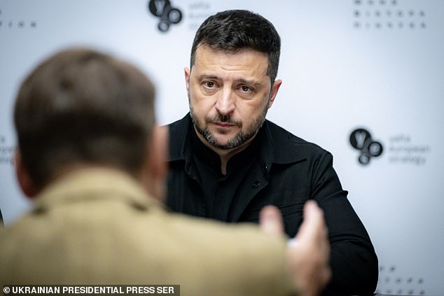 Volodymyr Zelensky (pictured) urged the West not to trust Vladimir Putin