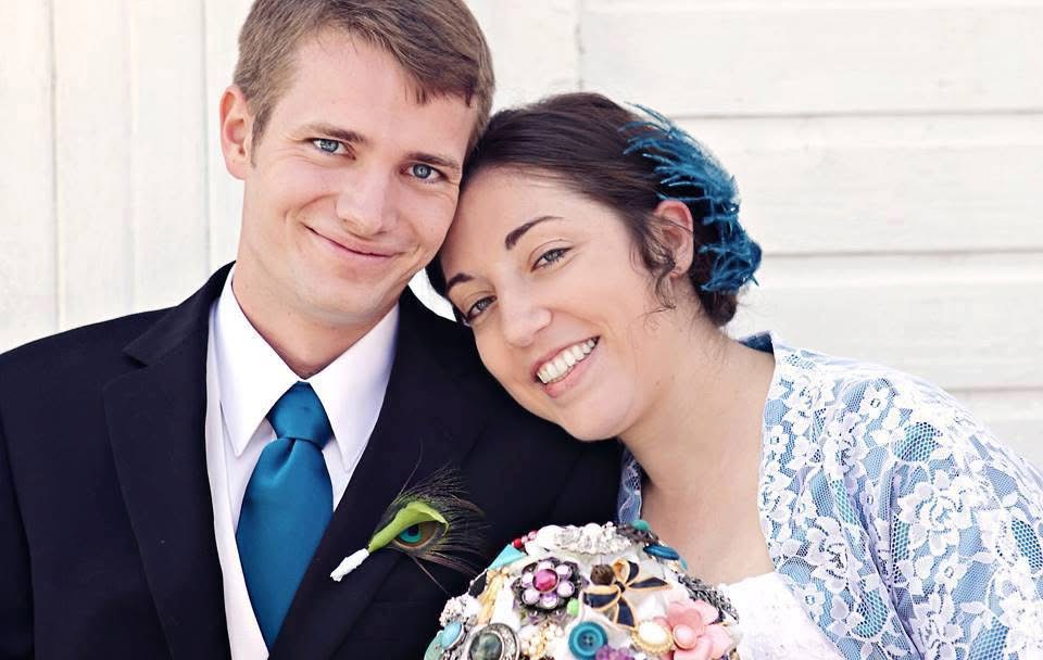 Jenny and Brian Thompson, a couple with an 18-month-old daughter, on their wedding day.