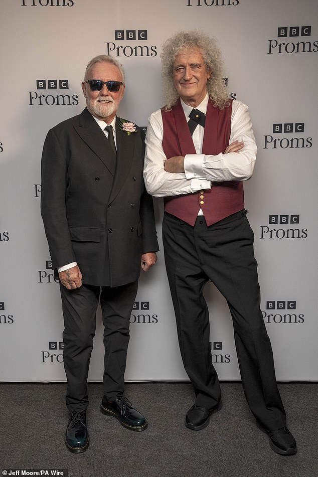 Roger Taylor (left) and Sir Brian May from Queen pose backstage at the Royal Albert Hall, London, before the Last Night of the Prom