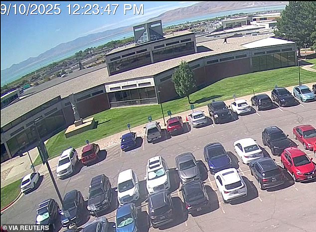A person of interest in the fatal shooting of Kirk can be seen dressed in black and walking on a building roof before jumping off and walking out of the Utah Valley University premises