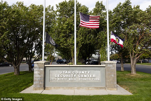 Flags fly at half-staff in front of the Utah County Security Center where 22-year-old Tyler Robinson, the suspect in the killing political activist Charlie Kirk, is being held