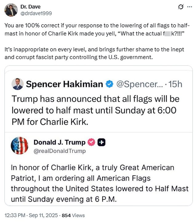 Many others on social media also disagreed with the president's order to fly flags at half mast