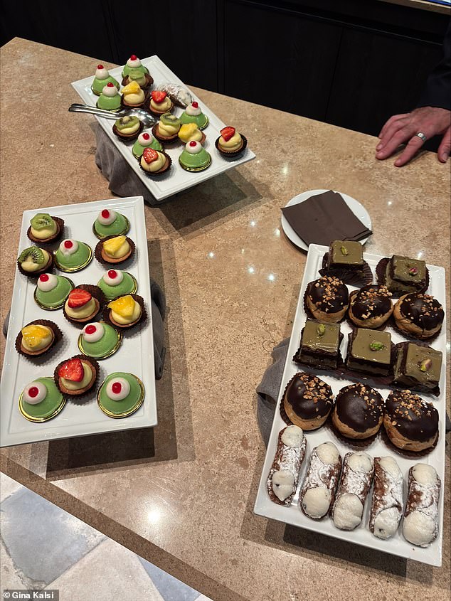 A selection platter of desserts that were served at a wine event, including Sicilian cannoli, a pastry filled with sweet ricotta cheese