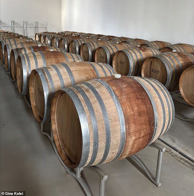 Wine is very much part of every day life for many Italians as they enjoy a glass while breaking bread with friends and family. Pictured: Tola stores certain red wines in oak barrels