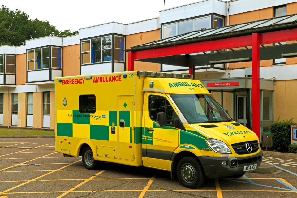 Ambulance parked outside Queen Elizabeth Hospital.