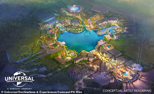 Hello Hollywood! The UK's theme park landscape is set for a dramatic change in the next few years, with Bedfordshire welcoming Universal in 2031 and French brand Puy du Fou spending £600million on an Oxfordshire version of its park (Pictured: An artists impression of the Universal site)