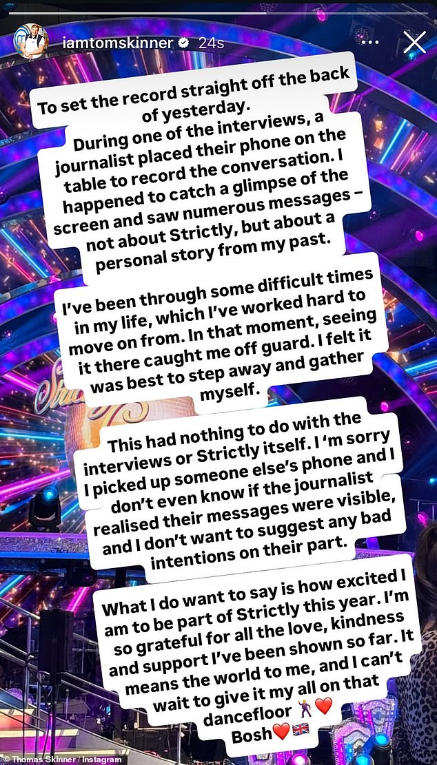 The admission comes after Thomas grabbed a female reporter's phone during an interview after 'numerous messages about a personal story from his past' flashed up on her phone