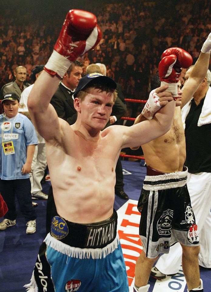 Ricky Hatton celebrates his WBU Light Welterweight Championship win.