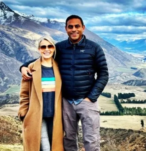 Melinda Messenger and her fiancé in New Zealand.
