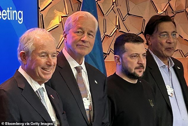Schwarzman (pictured left) met Ukrainian President Volodymyr Zelensky at the opening day of the World Economic Forum in Switzerland in January last year