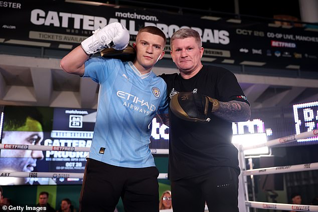 Ricky Hatton with his son Campbell during a public workout at the National Football Museum in Manchester in October 2024