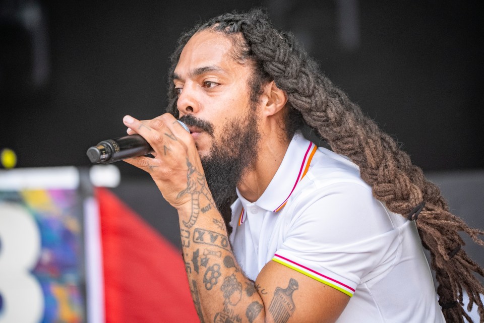 Bob Vylan performing at Glastonbury Festival.