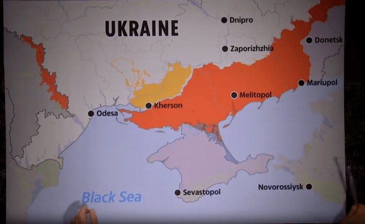Map of Ukraine showing areas of conflict.