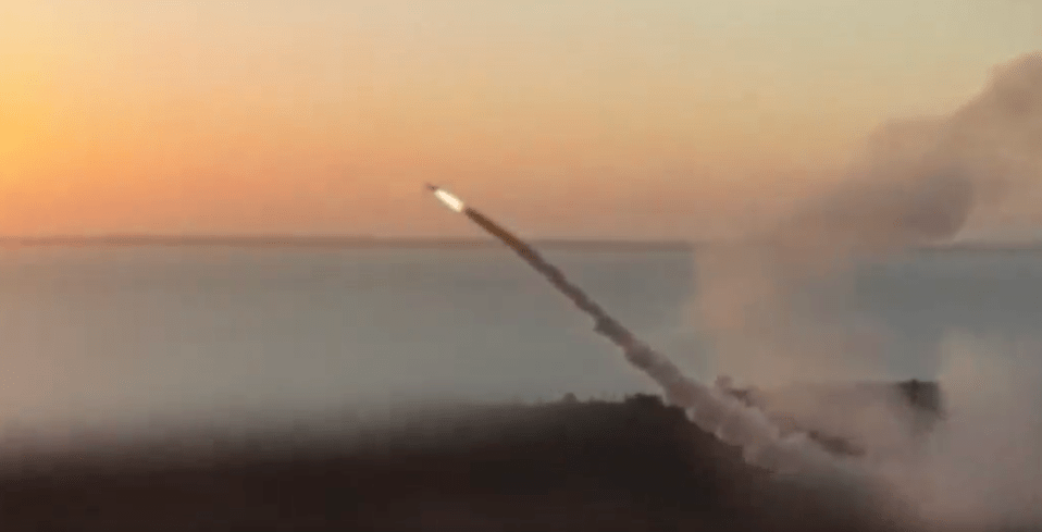 Missile launch at sunset.