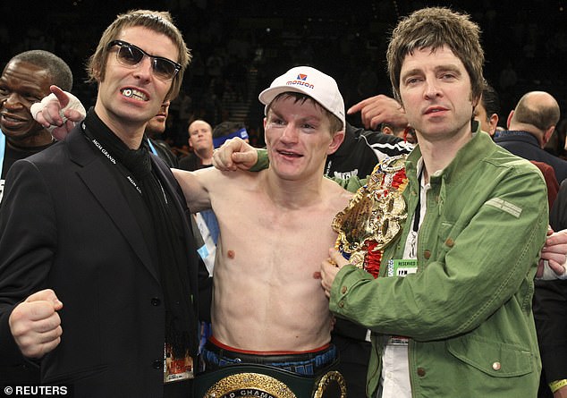 Mr Hatton (pictured celebrating a win with Oasis brothers Noel and Liam Gallagher in 2008) has previously credited his upbringing with instilling the hardworking attitude that drove his career