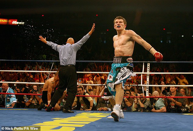 He was estranged from them for just under ten years until 2019, after a fight about money that had ended in a brawl with his father in a car park. Pictured: Mr Hatton celebrates defeating Mexico's Jose Luis Castillo in 2007