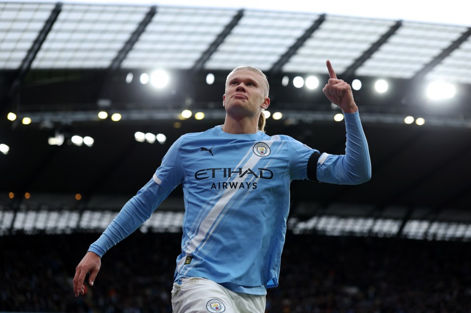 Erling Haaland of Manchester City celebrating a goal.