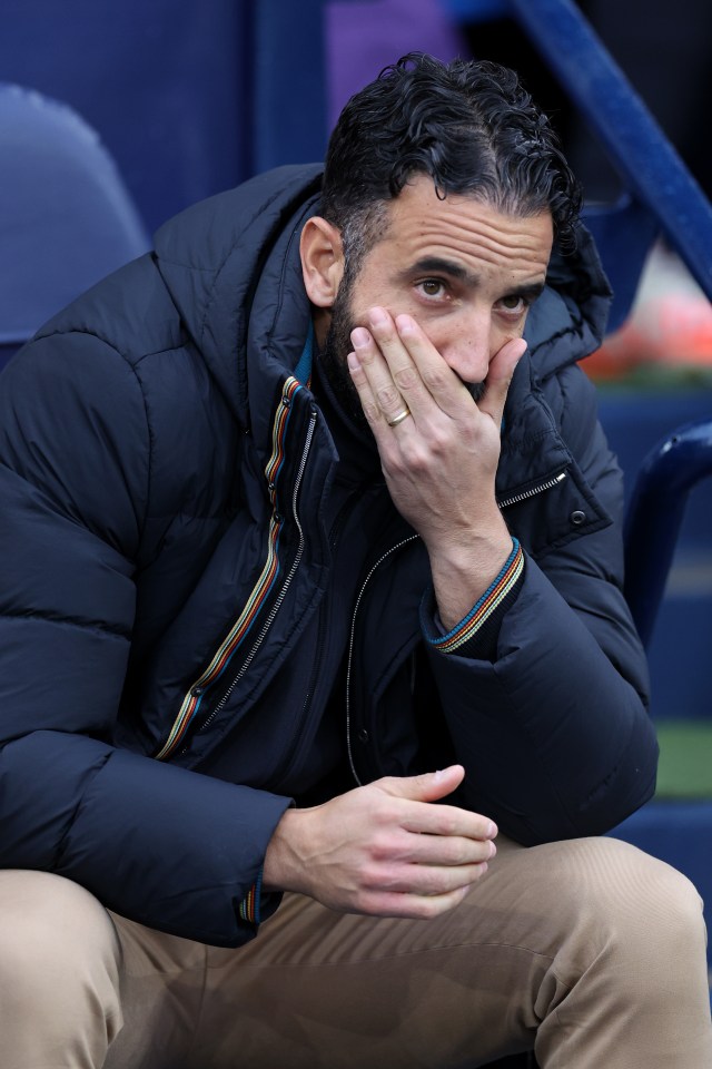 Ruben Amorim, Manchester United manager, looking dejected.