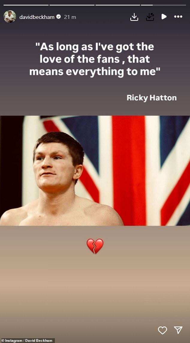 The former footballer shared a quote from Ricky himself, which read: 'As long as I've got the love of the fans, that means everything to me'