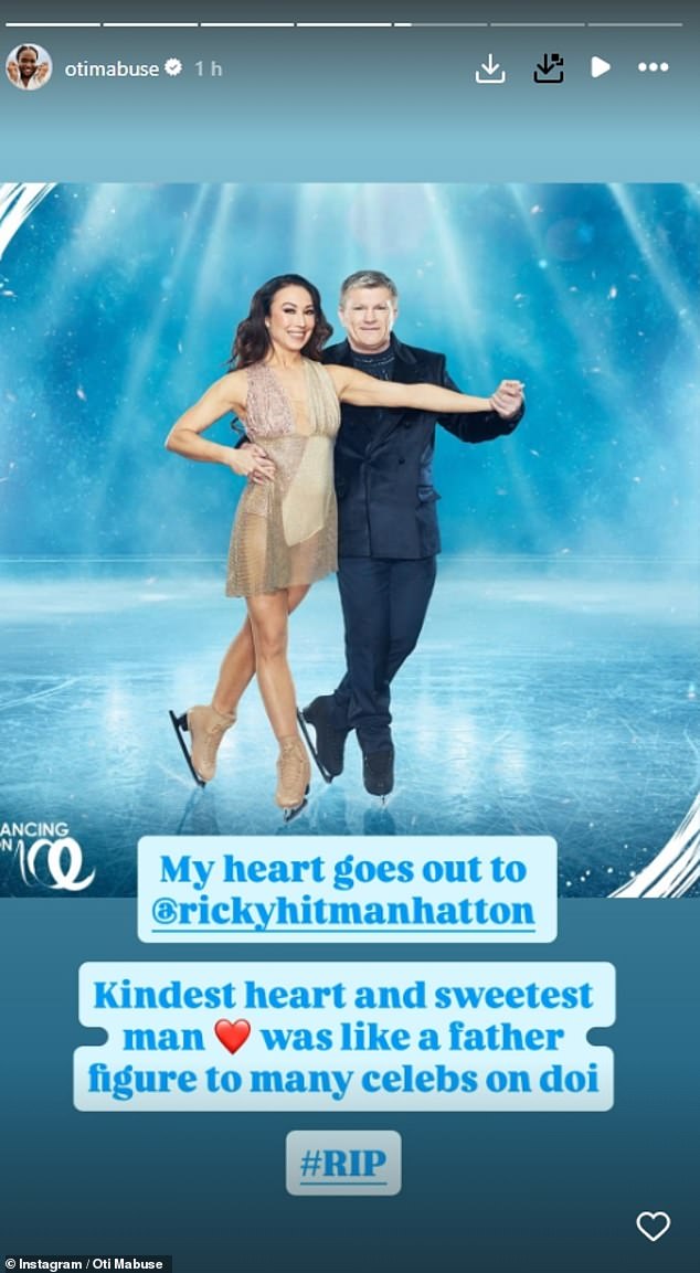 Oti Mabuse, who was a judge on Dancing On Ice during Ricky's tenure, posted her own tribute to him on Instagram Stories