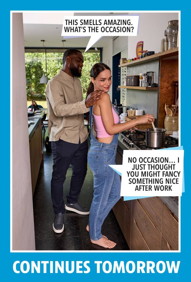 Couple cooking together in a kitchen.
