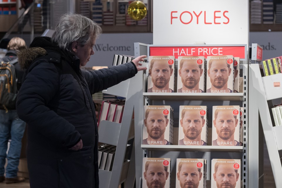 Copies of Prince Harry's memoir "Spare" on display in a bookstore.