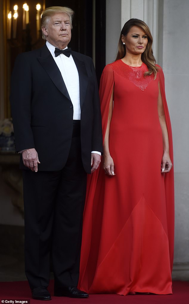 The president and first lady are seen here ahead of dinner at Winfield House with the royal family in 2019