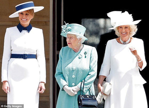 They will be hosted by King Charles III and Queen Camilla at Windsor Castle as Buckingham Palace is under renovation. Melania is seen in 2019 with the late Queen and Camilla