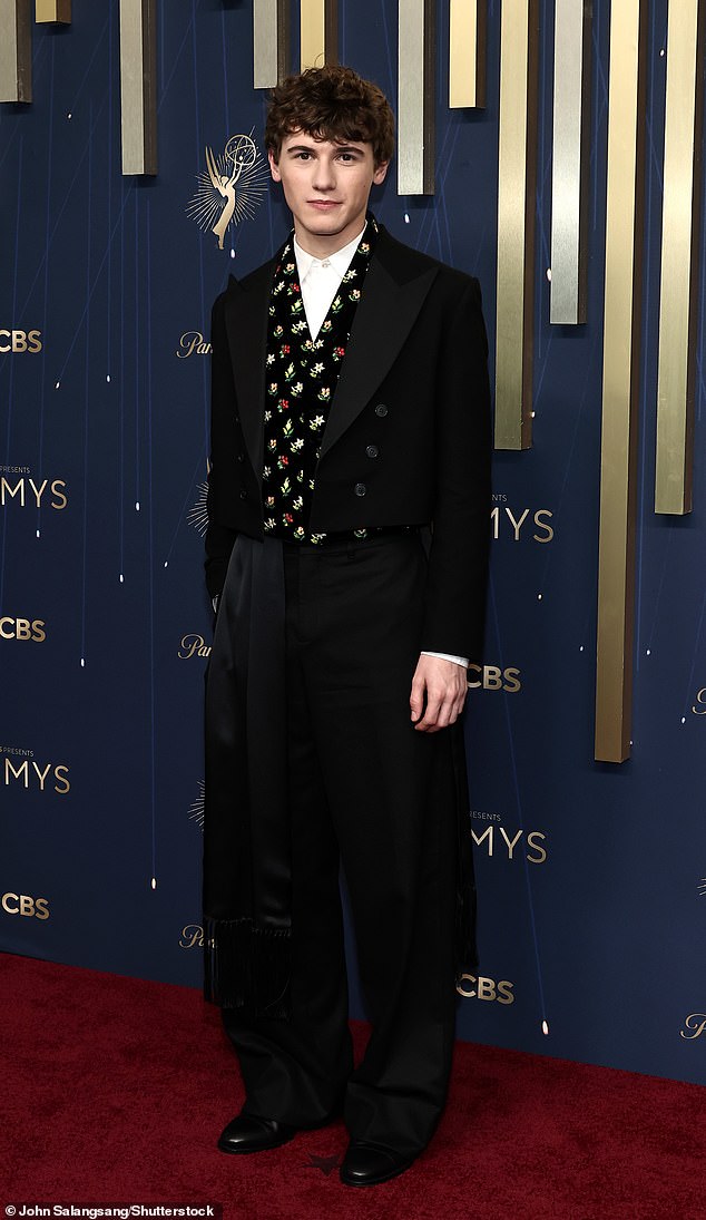 The White Lotus star Sam Nivola, the son of actors Emily Mortimer and Alessandro Nivola, was also in attendance as the HBO show swept 23 nominations