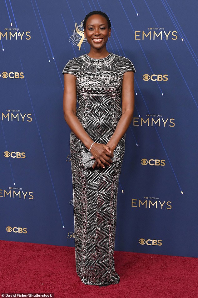 The Pitt star Tracy Ifeachor oozed sophistication on the carpet in a silver sequined gown featuring capped sleeves and a bejewelled clutch