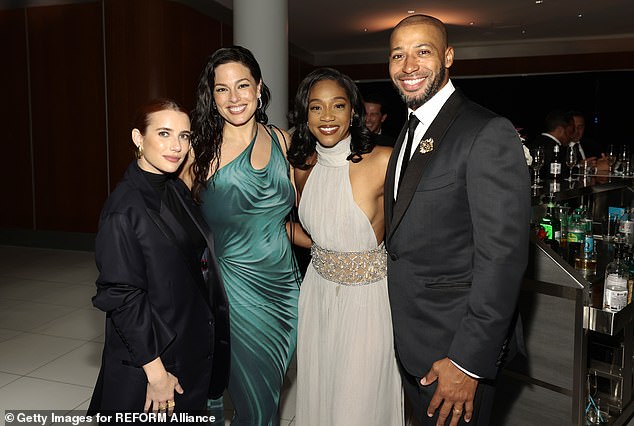 The couple were seen chatting with Tiffany Haddish and Emma Roberts.