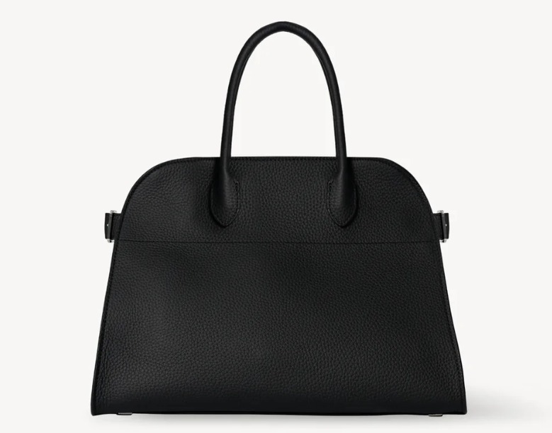 Black leather handbag.