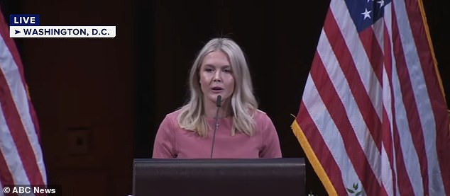 White House Press Secretary Karoline Leavitt speaks at the Prayer Vigil to honor Charlie Kirk at the Kennedy Center in Washington, D.C. on Sunday, September 14th 2025